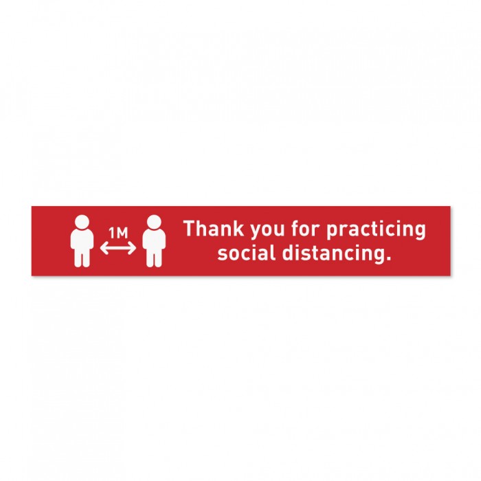Covid-19 Floor Sticker Thank you for practicing social distancing 30x5cm Red 3pcs